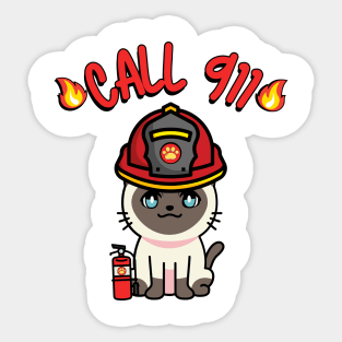 Cute Siamese cat is a firefighter Sticker